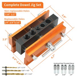 Self Centering Doweling Jig Kit - Adjustable Width Dowel Jig Kit for Straight Holes, Biscuit Joiner Set, 6 Bushings, 3 Size Drill Bits - Woodworking Precision Tool