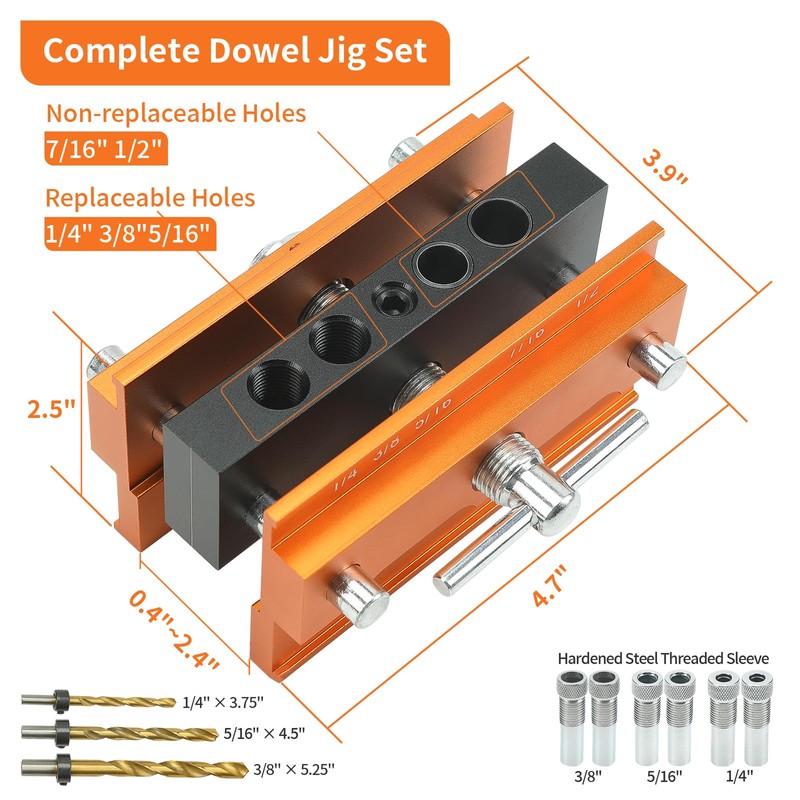 Self Centering Doweling Jig Kit - Adjustable Width Dowel Jig