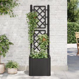 vidaXL Garden Raised Bed with Trellis, Raised Bed for Flowers and Plants, Self Watering Planter with Water Level Indicator, Outdoor and Indoor Use, Anthracite, PP
