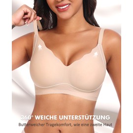 SINFLA Women's Seamless Bra Without Underwire Large Breasts Strong Hold Bra Bustier Padded Soft Comfit Bra Non-Wired Push Up Seamless Bras Bralette, beige, S