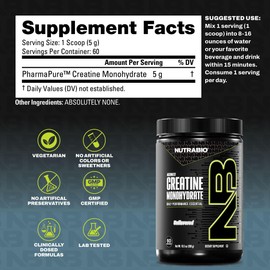 NutraBio Pure Micronized Creatine Monohydrate Powder Supplement, Unflavored, (300 g) - Supports Bulk Muscle Energy, Recovery, and Strength - HPLC Tested Creatine Powder Supplement for Men and Women