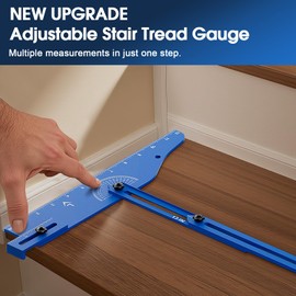 Stair Tread Template Tool, Solid Stair Measuring Tool, Upgrade Aluminum Stair Tread Jig, Adjustable Stair Tread Gauge Shelf Scribe Layout Tool for Stairs, Risers and Cutting Drywall Blue