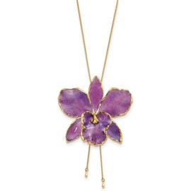 Auriga Fine Jewelry 24K Gold-trim Lacquer Dipped Purple Real Cattleya Orchid Slip-on Adjustable Gold-tone Necklace