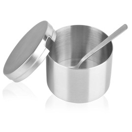 Arswin Sugar Container with Lid and Spoon,Spice Jars,Stainless Steel 12 Ounce Sugar Bowl,Multi-Function Spice Salt Brown Sugar Jars Container,Coffee Bar Accessories for Home and Kitchen Storage
