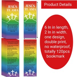 120pcs Spanish Christian Valentines Day Cards Bible Bookmarks Religious Christian Bookmarks Pocket Little Jesus Loves You Scripture Gospel Tracts for Church Office Gifts (Jesus TE AMA)