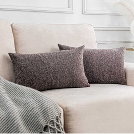 Home Brilliant Pillow Covers 12x20 Set of 2 Rectangular Throw Pillows Textured Chenille Velvet Pillow Covers for Bed, Brown, 12 x 20 inch, 30x50 cm,