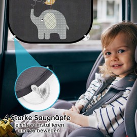 ACELIFE Car Sun Shade Baby with UV Protection 45 x 35.5 cm Sun Visor Children with 8 Suction Cups, Car Sun Protection GSM110 Nylon, Car Window Sun Protection for Children with Cute Animal Motifs Set