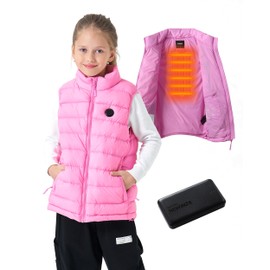 HEWINZE Girls' Puffer Heated Vest, Electric Heating Vest for Girls with 5V Battery Pack