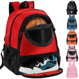 Basketball Bag Backpack for Men Women with Ball & Shoes Compartment 30L Capacity Lightweight Breathable Boys Girls Soccer Ball Bag Backpack Fit Volleyball Football Sports Travel School Gym Red