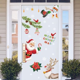 decalmile Christmas Window Wall Sticker Christmas Tree Snowflakes Reindeer Wall Sticker Window Sticker Door Display Case Christmas Decoration