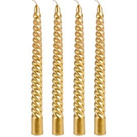 Spiral Taper Candles Swgraromlick 10 Inch Classic Candlesticks Dripless Unscented Smokeless Glossy Metal-Look Candles for Weddings Dinner Celebrations Christmas (Golden, Spiral)