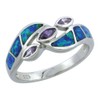 Sterling Silver Blue Synthetic Opal Marquise Bypass Ring for Women