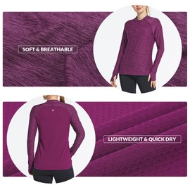 baleaf Women's Long Sleeve Running Shirts Quick Dry Lightweight Pullover Workout Tops Athletic T-Shirts Moisture Wicking Hiking Camping UPF50+ Violet Size L