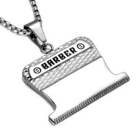 PAURO Unisex Stainless Steel Barber Razor Hair Salon Pendant Necklace Comb Silver Large