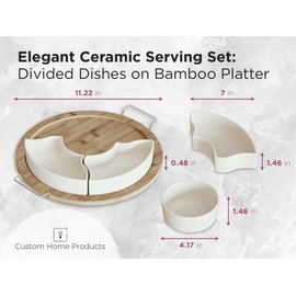 Custom Home Products - Elegant Divided Serving Tray with 5 Ceramic Bowls on Bamboo Plate - Ideal for Snacks and Appetizers | Versatile for Every Event