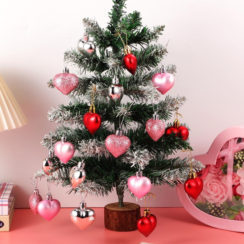 EXCEART 48pcs Plastic Heart Tree Hanging Ornaments Valentine's Day Wedding