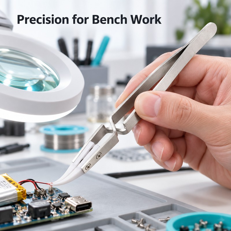 3-Piece Ceramic Tip Precision Soldering Tweezers Set, Anti-Static Straight and