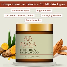 PRANA BEAUTY & WELLNESS PRANA Sandalwood & Turmeric Face Mask - Natural Cleansing Facial Mask with Ayurvedic Ingredients - Bentonite & Kaolin Clay Mask - Brightening, Hydrating, Anti-Aging - Vegan & Cruelty-Free Mask (110ml)