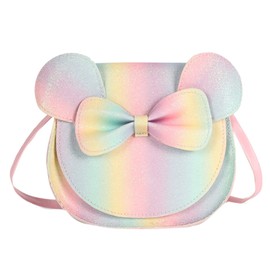 ZGMYC Little Girl's Cute Bowknot Crossbody Purse Cartoon Mouse Ears Shoulder Handbag (Rainbow, 7.08'' x 6.69'')
