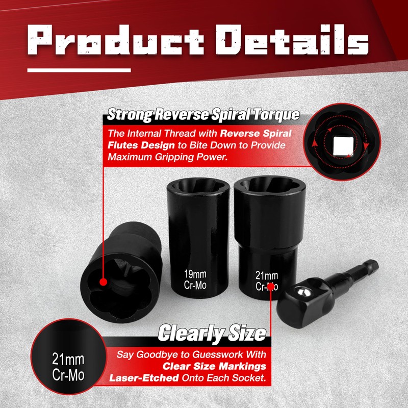 STXDY 10Pcs Bolt Nut Extractor Set, 1/2-Inch Stripped Bolt Extractor