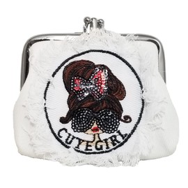 DIVA Rose Mini Wallet Coin Purse Coin Case Coin Pouch Wallet Ladies Mini Small Thin with Divider Ribbon Girl, white