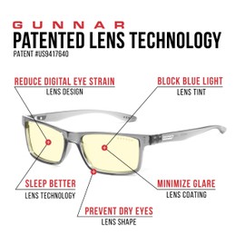 Gunnar Blue Light Reading Glasses - Blocks 65% Blue Light - Vertex, Gray Crystal, Amber Tint, Pwr +1.0