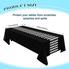 Irenare 3 Pcs 54'' x 108'' Black and White Tablecloth Disposable Chevron Table Cloth Black and White Decoration Zig Zag Striped Plastic Table Cloth for Christmas Thanksgiving Day Supplies(Black)