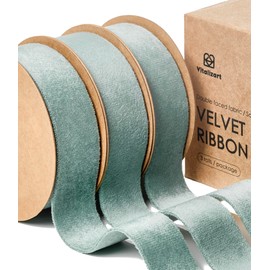 Vitalizart Dusty Green Velvet Ribbon Set 1 Inch Double Faced for Christmas Ornaments Gift Wrapping 15 Yards Wreath Decoration Bows Making Holiday Crafts
