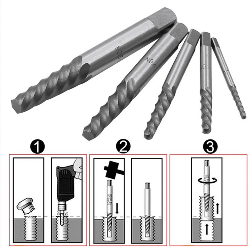 YUENTOEN Reverse Tap Set, 5 Pieces, Left Rotating Drill Bit