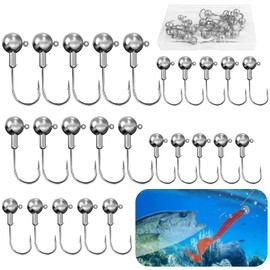 UZSUZZ Pack of 25 Jig Heads, Fishing Jig Hooks with Round Head, Fishing Accessories Rubber Fish for Pike Zander Bait Fishing Gift Zander Fishing Accessories Freshwater Saltwater Fishing Accessories