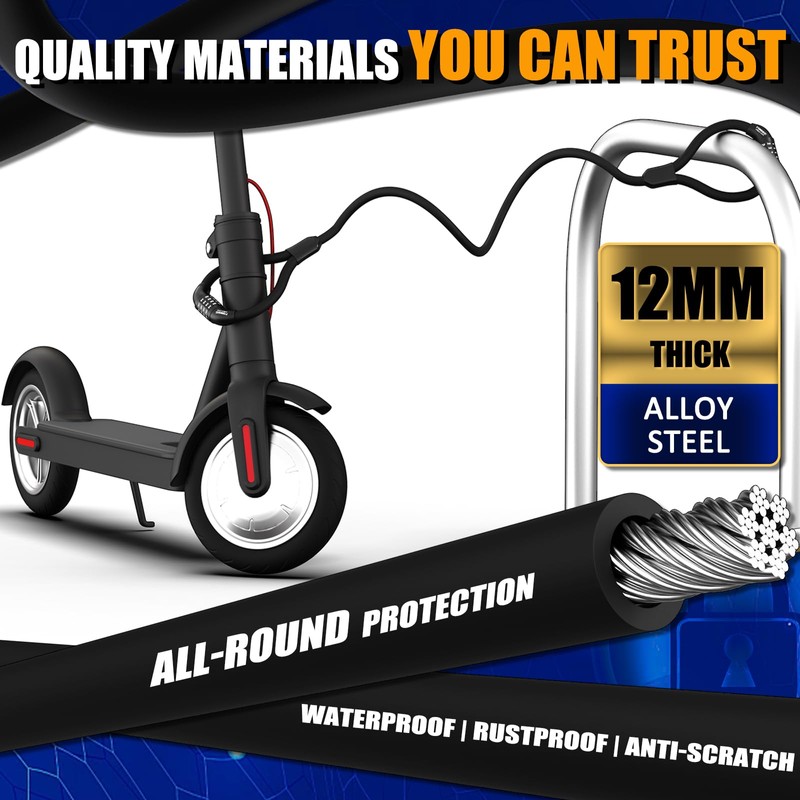 E Scooter Lock, Double Combination Lock with 4-Digit Code, Lock