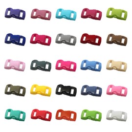 HONGCI 50PCS Assorted Colors Contoured Side Release Plastic Mini Buckles 3/8 Inch for Paracord Bracelets, Dog Collar, Webbing, Bushcraft, Backpack Accessories, Tent (Ｍulticolour)