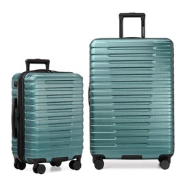 U.S. Traveler Boren Polycarbonate Hardside Rugged Travel Suitcase Luggage with 8 Spinner Wheels, Aluminum Handle, Teal, 2-Piece Set, USB Port in Carry-On