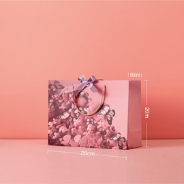 DWUENT Pink Butterfly Gift Bags with Bow, Envelope & Sealing Sticker - Large Gift Bags for Birthdays, Mother's Day, Valentine’s Day, Weddings - 28x20x10cm (Fits Cards, Presents, Occasion Gifts)