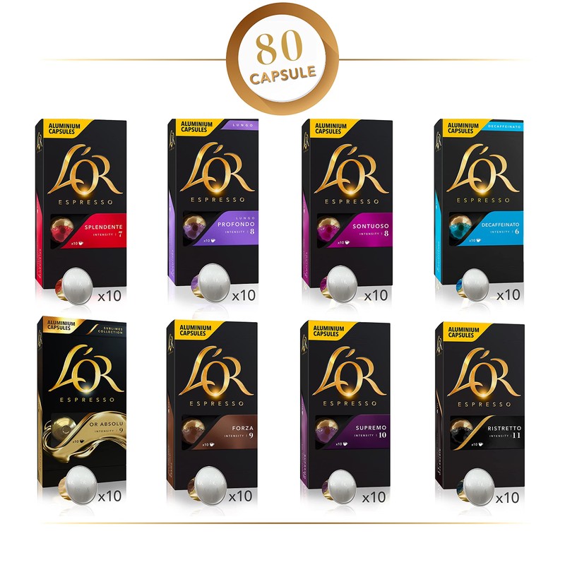 L'OR Favourites Assortment Nespresso Compatible Coffee Pods (Pack of 8,