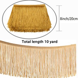 8 Inch Width Gold Fringe Trim 10 Yards Long Tassel Sewing Trim for DIY Craft Clothing and Dress Decoration (Gold)