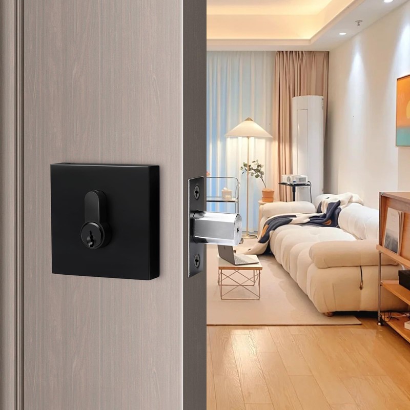 Probrico Square Deadbolts Flat Black Double Cylinder Different Key Sets