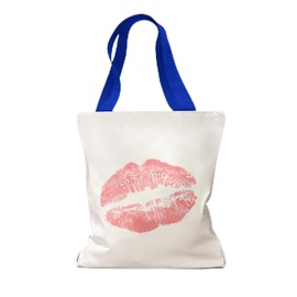 Style In Print Canvas Tote Reusable Shopping Bag Kiss Red Lipstick Holidays and Occasions Valentines Day Valentines Day Beach Bags for Women Royal Blue