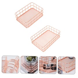 CIYODO 2pcs Multipurpose Desktop Storage Baskets Stylish Square Organizers for Home Office and Kitchen Portable Sundries Containers Rose Gold Small Large