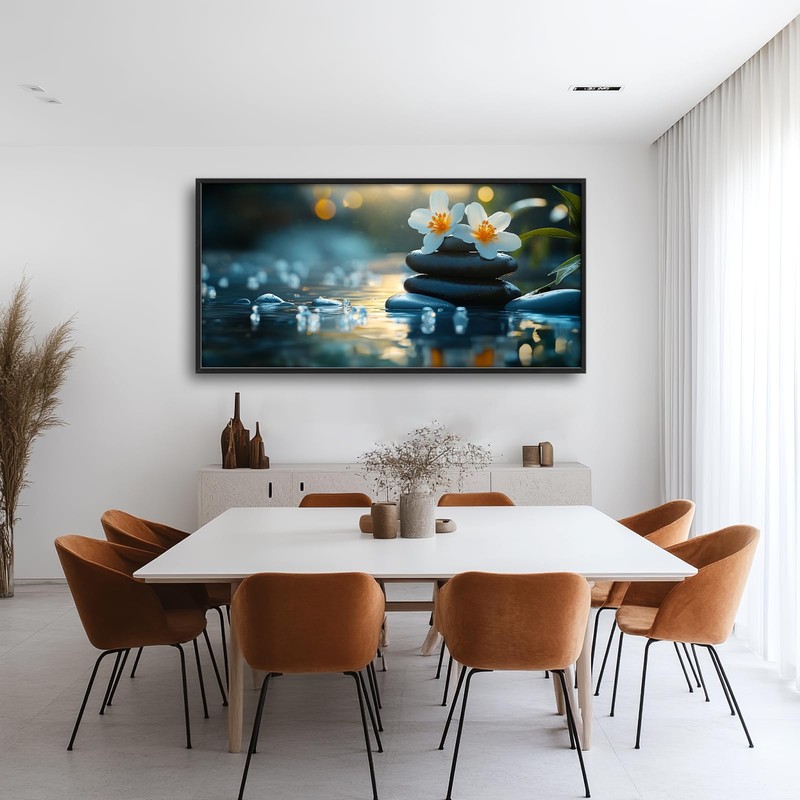 Zen Framed Wall Art for Living Room, Large Lotus Canvas