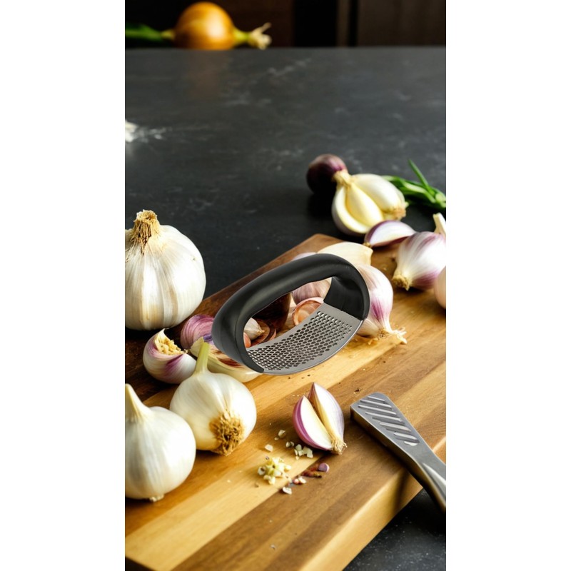 Pro-Grade Stainless Steel Garlic Chopper & Crusher Squeezer - Compact