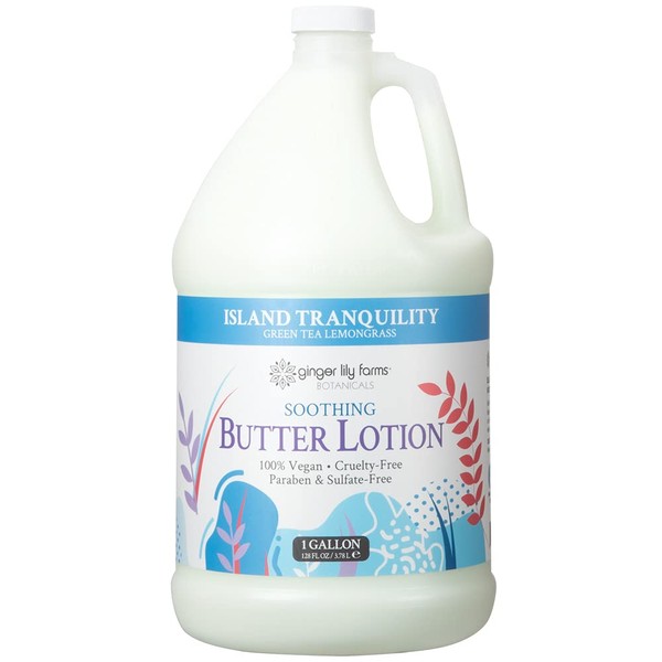 Ginger Lily Farms Botanicals - Island Tranquility Soothing Butter Lotion - 100% Vegan, Paraben, Sulfate, Phosphate, Gluten, and Cruelty-Free - 1 Gallon - Island Tranquility (Green Tea Lemongrass)