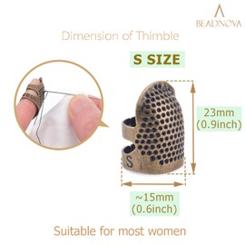 BEADNOVA Thimbles for Hand Quilting Sewing Finger Protectors for Sewing Adjustable Metal Sewing Thimbles for Fingers Hand Embroidery Needlework Quilting Craft DIY Sewing Tools (Size S, 2 Pcs)