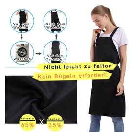 BIGHAS Apron with Pocket for Women Men Adjustable Large Comfortable Kitchen Home Cooking 12 Colors, black