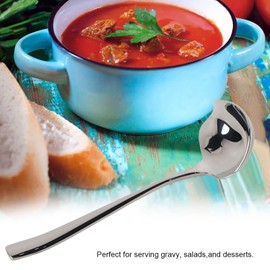 Stainless Steel Sauce Spoon, Sauce Ladle with Pouring Spout for Soups, Gravy Dressings, Elegant Ladle in Trendy Style, Dishwasher Safe, Silver
