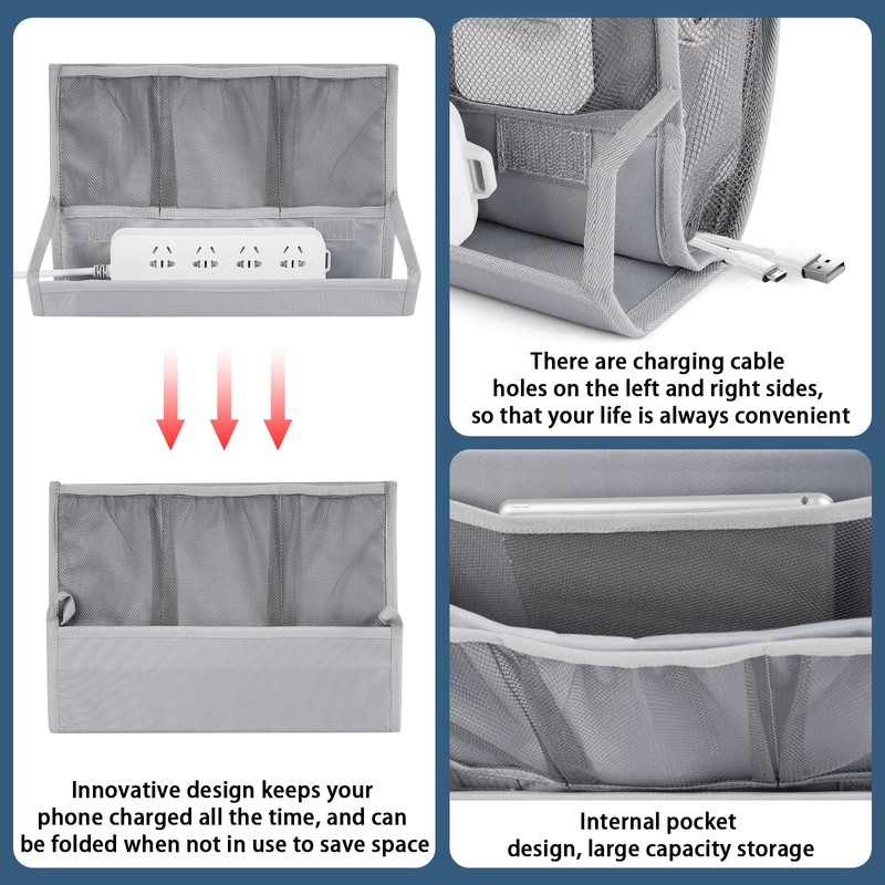 Retyion Bedside Storage Organizer with Power Strip Holder and Adjustable