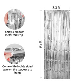 Crosize 2 Pack 3.3 x 9.9 ft Silver Foil Fringe Backdrop Curtain, Streamer Backdrop Curtains, Streamers Birthday Party Decorations, Tinsel Curtain for Parties, Photo Booth Backdrops, Party Décor