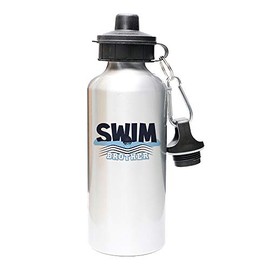 Mystic Sloth Swim Family 20oz Aluminum Water Bottle with Carabiner and TWO Lids (Silver, Brother)