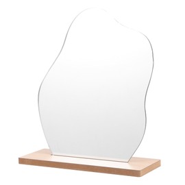 PACKOVE Irregular Acrylic Desktop Vanity Mirror with Wooden Base Frameless Tabletop Cosmetic Mirror for Makeup and Office Home Decor Lightweight High Definition Reflection