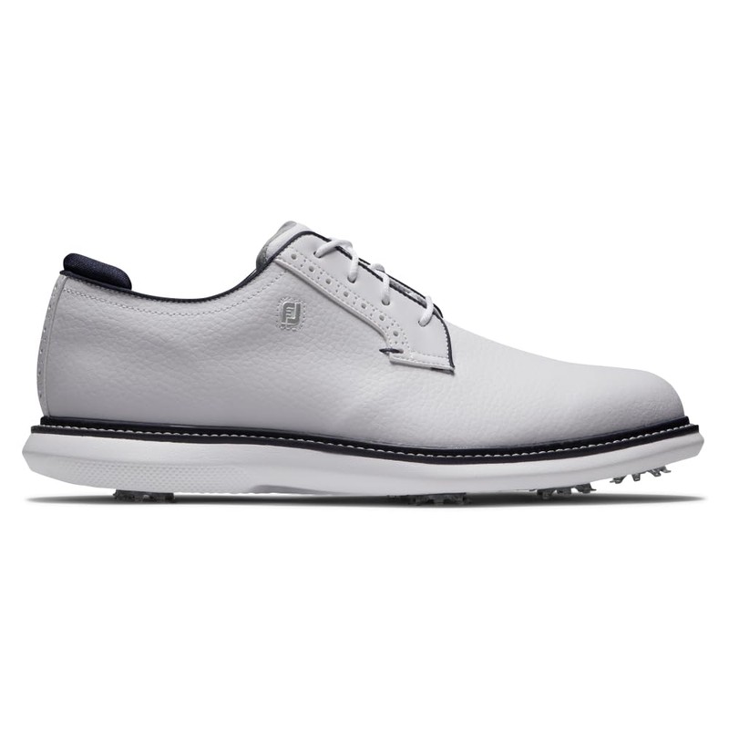 FootJoy Men's Traditions Blucher Golf Shoe, White/White/Navy, 14